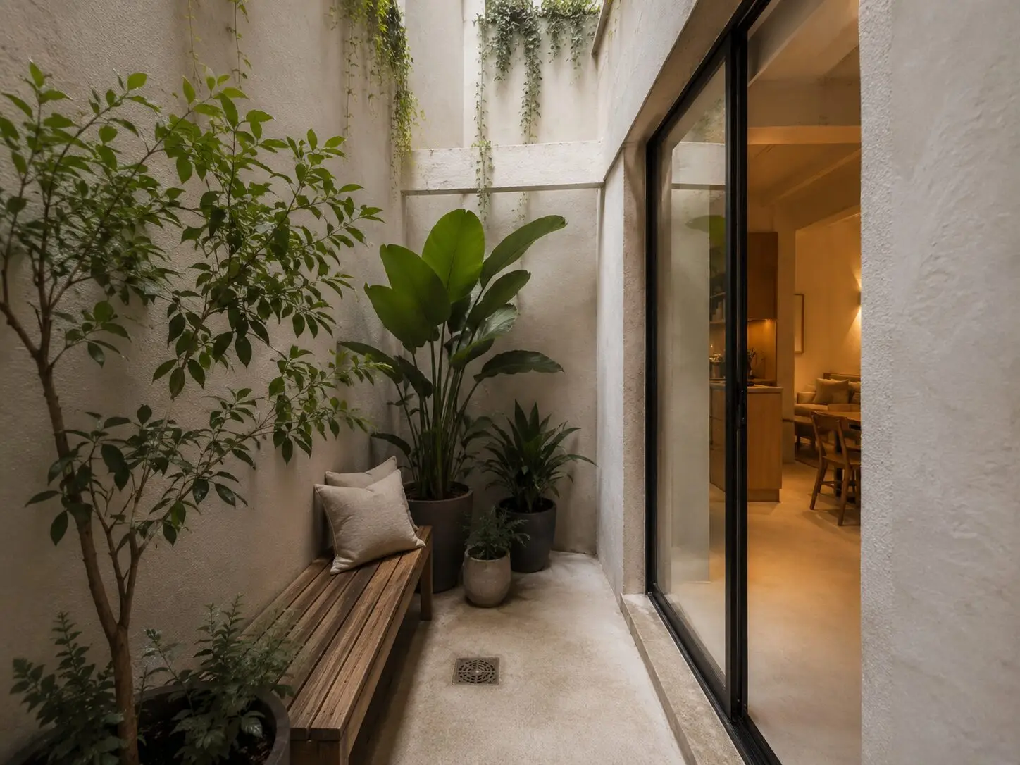 Patio interior con luz natural en una vivienda en Madrid