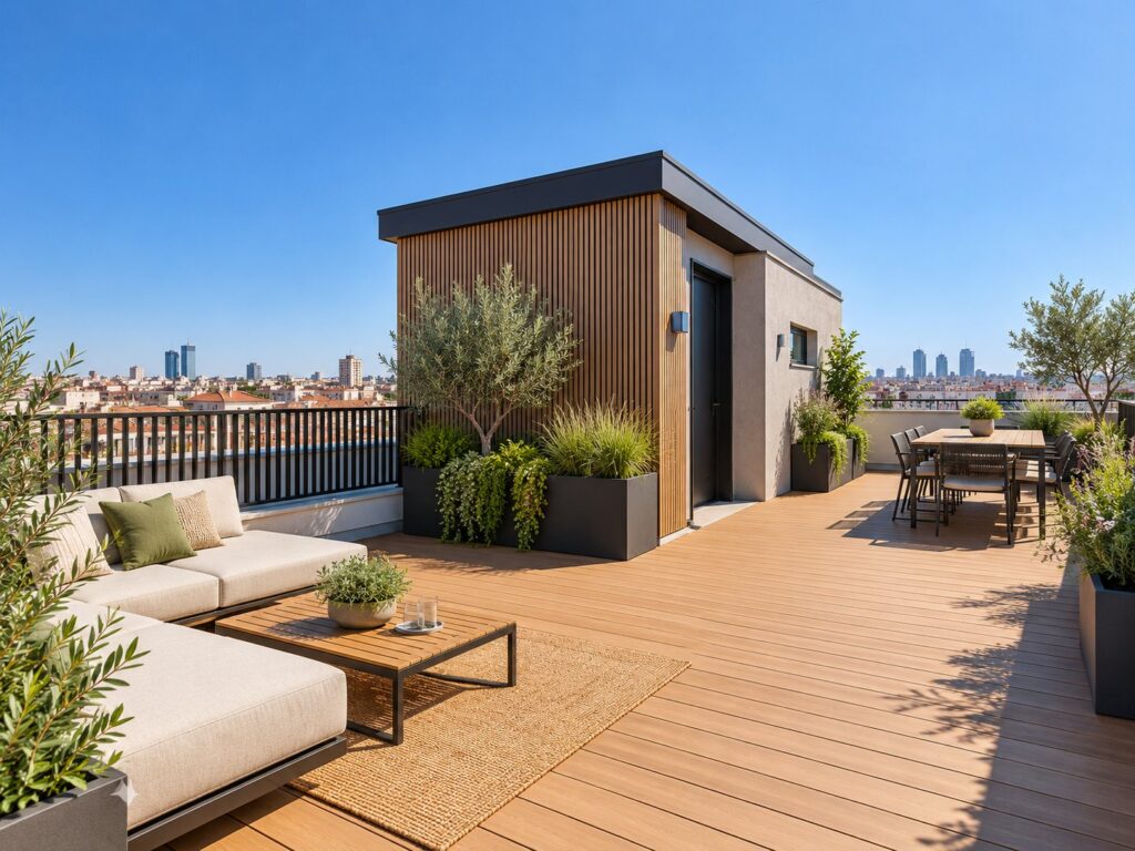 Terraza de un ático en Madrid (imagen ilustrativa generada con IA, no es la vivienda del caso)